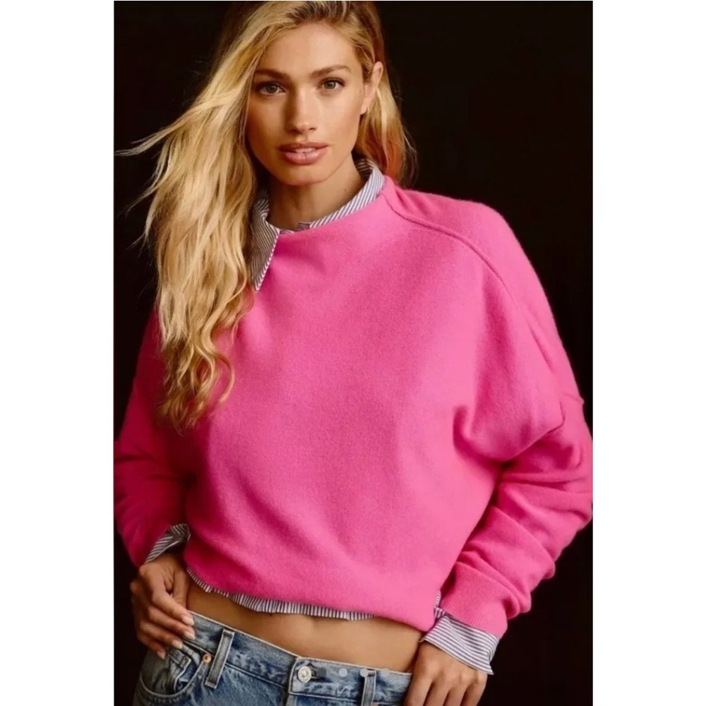 Anthropologie Pilcro Alani 100% Cashmere Mock-Neck Sweater Pink Small $148